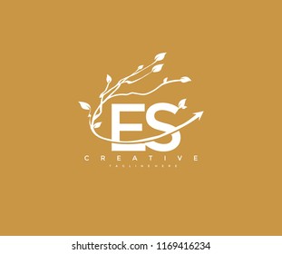 Vector Letter ES with Elegant Swoosh Arrow Decorative Leaf Vector Logo