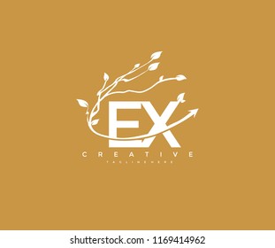 Vector Letter EX with Elegant Swoosh Arrow Decorative Leaf Vector Logo