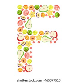 Vector letter "F" with different fruits