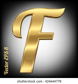Vector letter F from gold solid alphabet. Eps 8 using mesh.