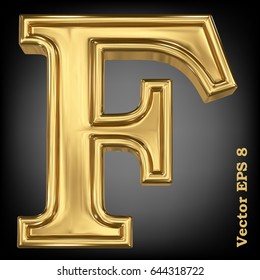 Vector letter F from gold solid alphabet. Eps 8 using mesh.