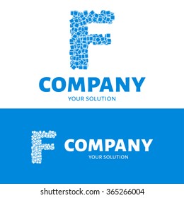 Vector letter F logo. The logo is the letter F consists of cubes. Blue style