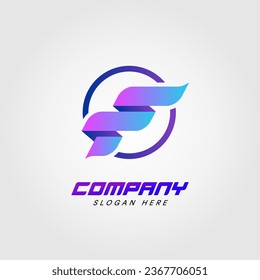 vector letter f logo, fast model and gradient colors