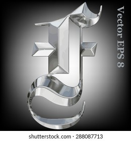 Vector letter F from metal gothic alphabet. Uppercase metal font collection. EPS 8