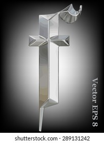 Letra vectorial f del alfabeto gótico metálico. Colección de tipos de letra de metal en mayúsculas 8