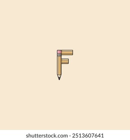 Vector letter F pencil cartoon design template inspiration, vector illustration.Education Object Icon Concept Isolated.Flat Cartoon Style