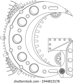 Vector letter G coloring book. An illustration on the theme of the alphabet in the steampunk style.