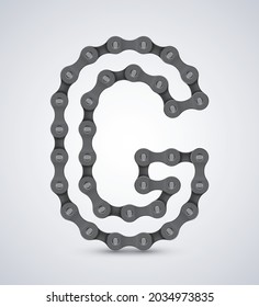 Vector letter G created from realistic bike chain. Alphabet symbol. Isolated on white background. 