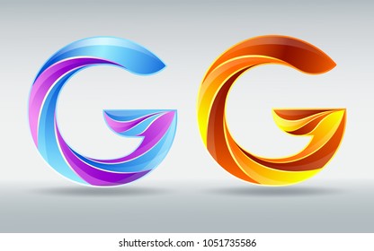 Vector letter G. Creative twisted 3D font. Colorful caramel and ultraviolet colors. Creative symbol on a white background. Logo template for corporate identity.