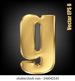 Vector letter g from gold solid alphabet. Lovercase golden font collection. EPS 8