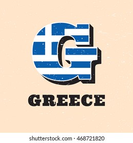 Vector letter G logo design for greek flag. Greece national icon template. Worldwide country symbol alphabet isolated on color background