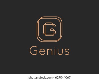 Vector letter G logo design template. Alphabet label sign for branding and identity. Linear lettering calligraphy emblem with ornamental frame. Type character symbol illustration with elegant line art