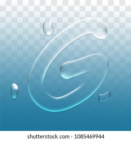 vector letter G realistic water droplets on blue transparent background.vector.illustration.

