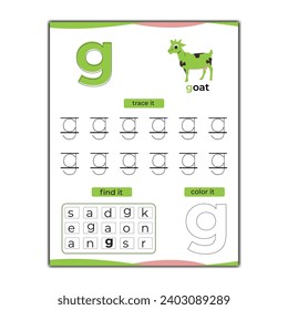  letra vectorial g plantilla de hoja de cálculo con cabra