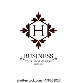 Vector Letter H Business Sign logo Template. Vintage Insignia or Logotype. Flourishes calligraphic monogram emblem template. Vector logo illustration