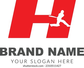 Vector letter H cricket logo concept with BATSMAN cricket sports logotype symbol
