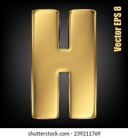 Vector letter H from gold solid alphabet. Uppercase golden font collection. EPS 8