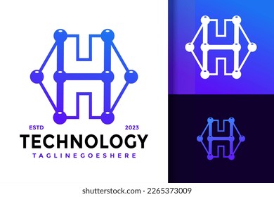 Logo des Vektor Letter H Hexagon Technology Science Dots