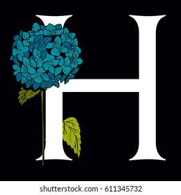 Vector letter H with hydrangea flower