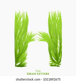 Vector letter H of juicy grass alphabet. Green H symbol consisting of growing grass. Realistic alphabet of organic plants. Spring and ecology typeset illustration.