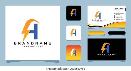 Vector letter H logo with lightning with business card design template