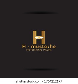 Vector Letter H logo templates isolated on black background. Modern mustache Design. 