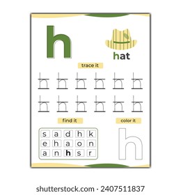 vector letter h worksheet template with hat
