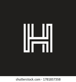 Letra vectorial HH monograma de arte minimalista superior. Vector de creativo Maze lineal para Título, Cabecera, Letras, Logotipo. Estilo de arte de la línea laberíntica sobre fondo negro. Diseño moderno.