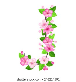 Vector letter J of blossom apple flowers.