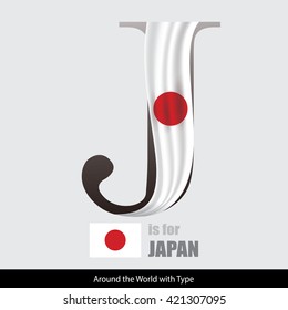 Vector Letter J is for Japan flag. Design Matches Letters Of The Alphabet With Name list of country worldwide