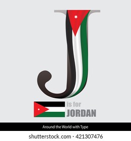 Vector Letter J is for Jordan flag. Design Matches Letters Of The Alphabet With Name list of country worldwide