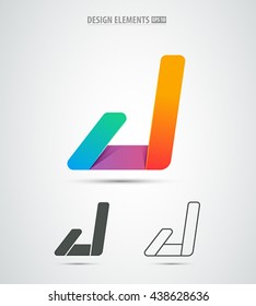 Vector letter J logo design elements. Corporate identity icon design. Simple and clean isolated on white. Origami paper shape. Application icon design template for Android and iOS. Material design