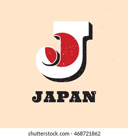 Vector letter J logo design for japanese flag. Japan national icon template. Worldwide country symbol alphabet isolated on color background
