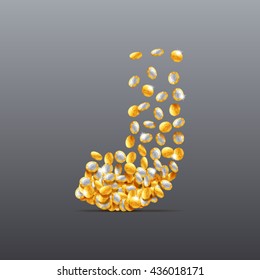 Vector letter J made of coins filling character. Easy to edit