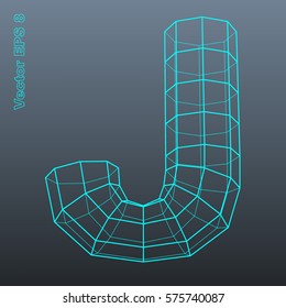 Vector letter J stylized polygonal wireframe 3d model. EPS 8