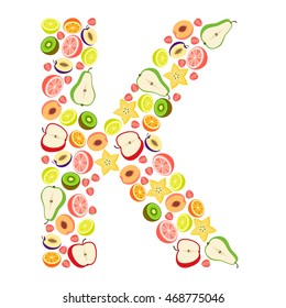 Vector letter "K" with different fruits