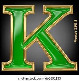 Vector letter K from gold solid alphabet. Eps 8 using mesh.