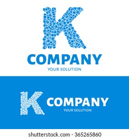 Vector letter K logo. The logo is the letter K consists of cubes. Blue style