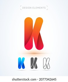 Vector letter K logo design template. 3d, flat and line styles