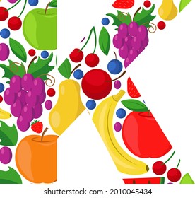Vector letter K made of ripe fruit. An illustration on the theme of the alphabet.