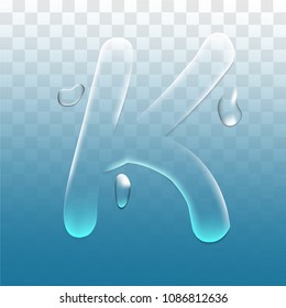 vector letter K realistic water droplets on blue transparent background.vector.illustration.