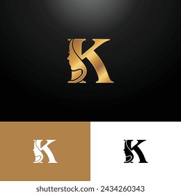 Vector letter K woman logo design template inspiration, vector illustration.