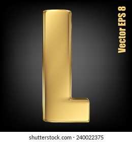 Vector letter L from gold solid alphabet. Uppercase golden font collection. EPS 8