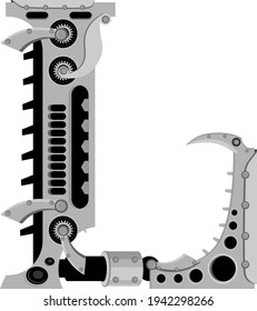 Vector letter L in metal style. An illustration on the subject of the alphabet.