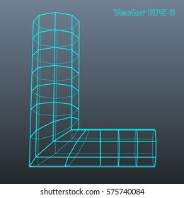 Vector letter L stylized polygonal wireframe 3d model. EPS 8