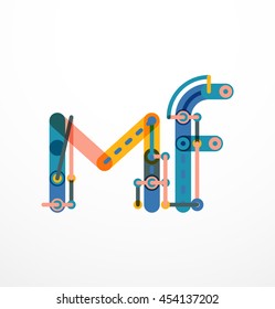 Vector letter logo created with colorful connected line elements. Abstract geometric design