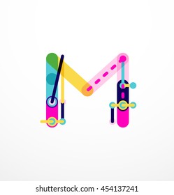 Vector letter logo created with colorful connected line elements. Abstract geometric design