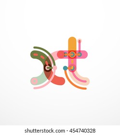Logotipo de letra vectorial creado con elementos de línea conectados de colores. Diseño geométrico abstracto