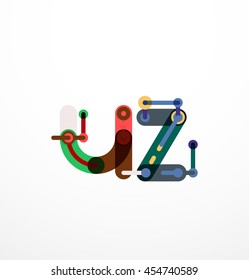 Vector letter logo created with colorful connected line elements. Abstract geometric design