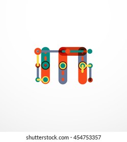 Vector letter logo created with colorful connected line elements. Abstract geometric design